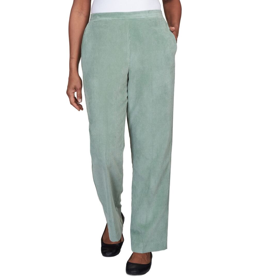 Alfred Dunner Women's Pullon Elastic Waist Classic Fit Corduroy Pants Sage Green